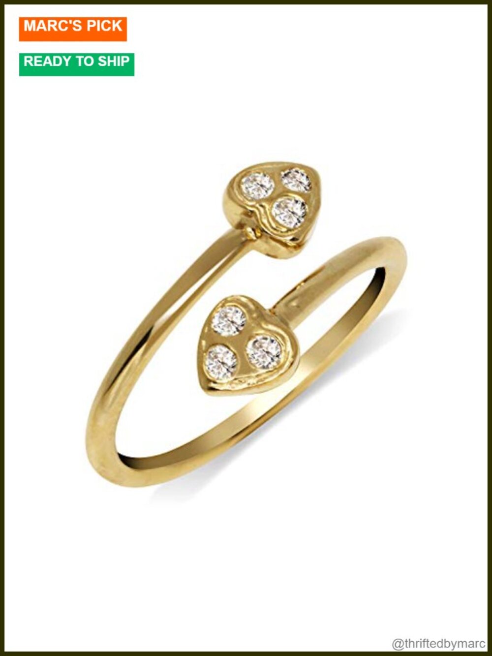 Solid 10K Gold CZ Heart Bypass Toe Ring Adjustable